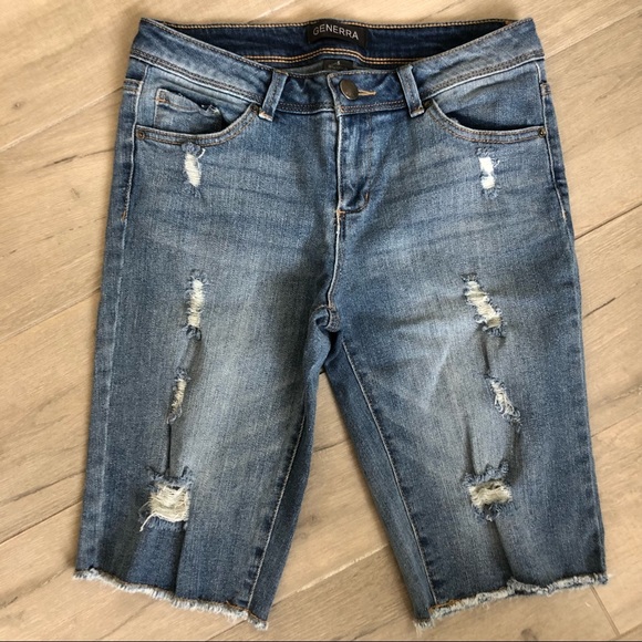 Distressed Denim Bermuda Skimmer Shorts NWOT - Picture 8 of 11